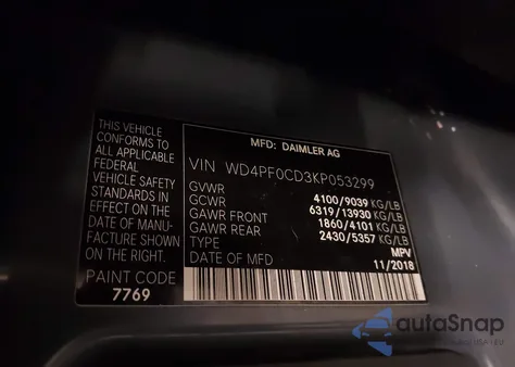 2019 Mercedes-Benz Sprinter 2500 Standard Roof V6 from USA, damaged, VIN WD4PF0CD3KP053299